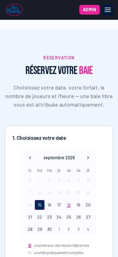 Chez Putters mobile reservation calendar