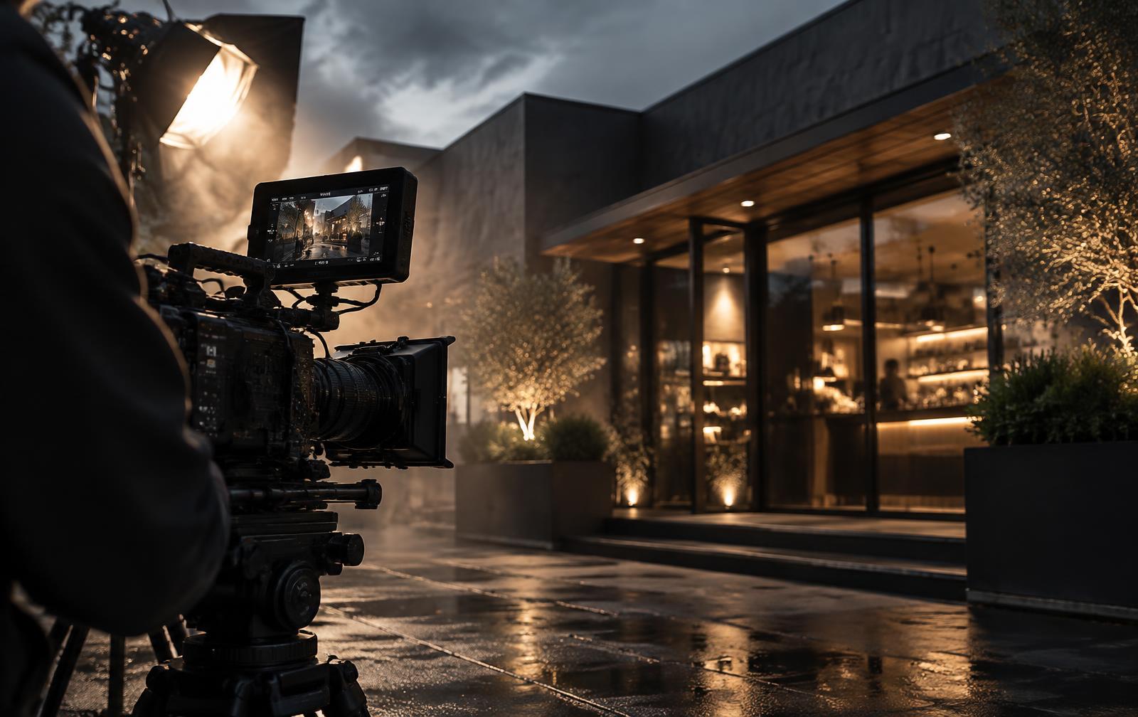 Professional camera production in a mountain setting