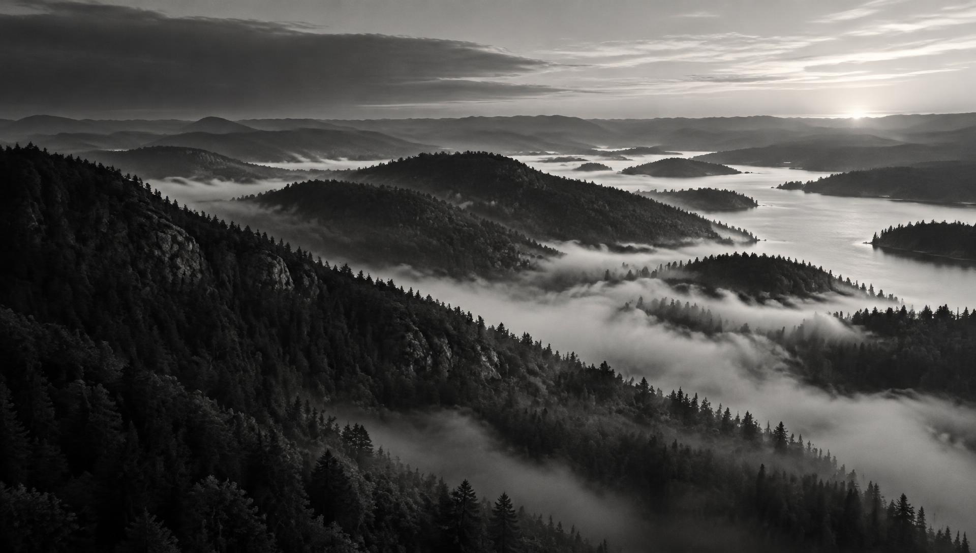 Fog settling through cinematic mountain ridgelines